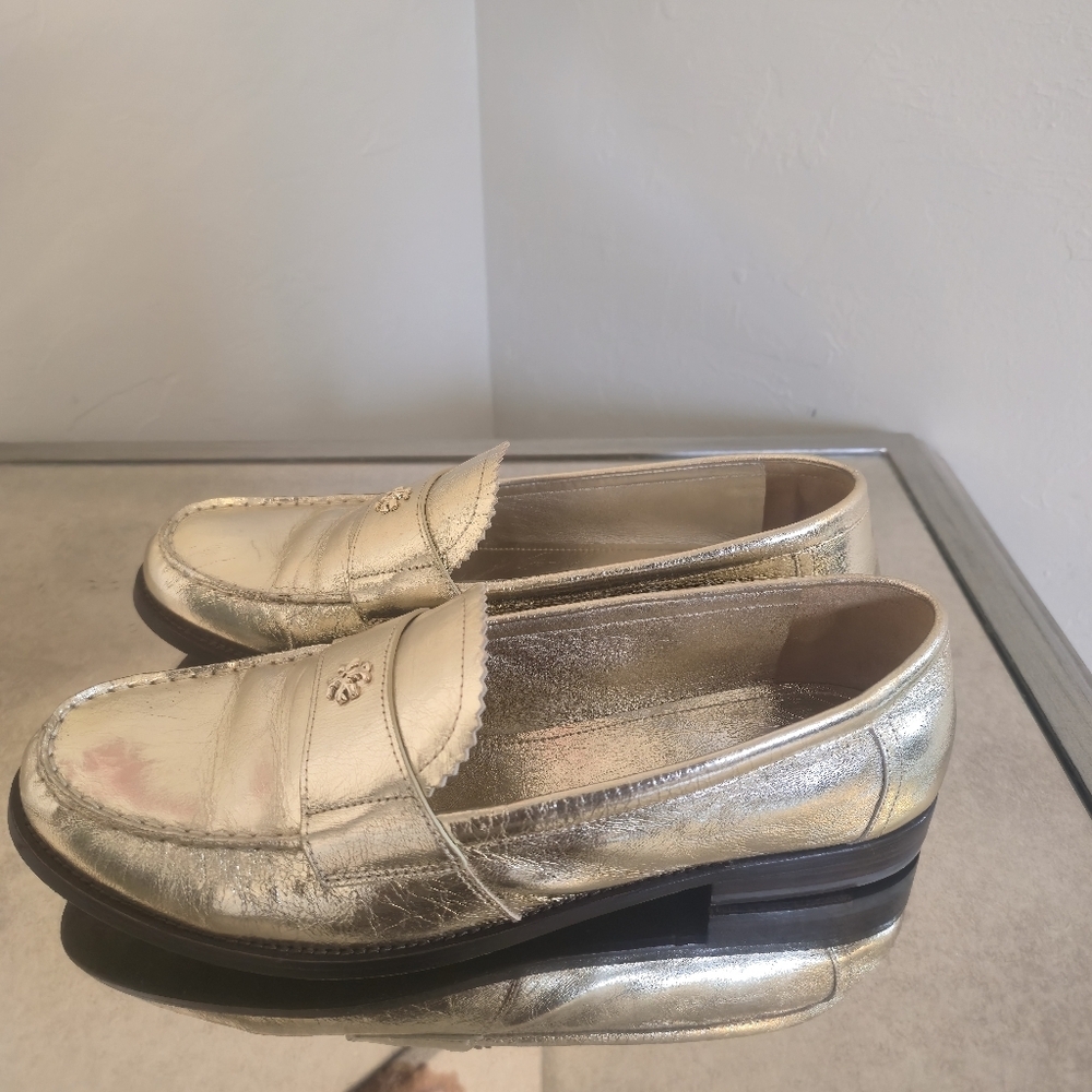 Tory Burch Women's Classic Loafer Meatllic Leather Size 11 Spark Gold - Picture 2 of 7
